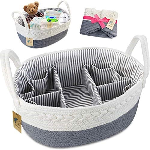 Bebek Bezi Caddy Organizer - Ekstra Büyük Bez Caddy Halat Kreş Saklama Kutusu - 8 Cepli, 5 Bölmeli ve 2 Çıkarılabilir Bölücü ile Bebek Sepeti