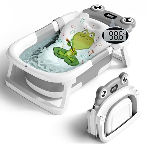 Bebek Küveti, Yenidoğandan Yürümeye Başlayan Çocuklara Katlanabilir Küvet, Dayanıklı Temel Bebek Küveti, Yumuşak Minderli Taşınabilir Seyahat Bebek Küveti, Kaymaz Asılı ve Çıkarılabilir Küvet (Gri)