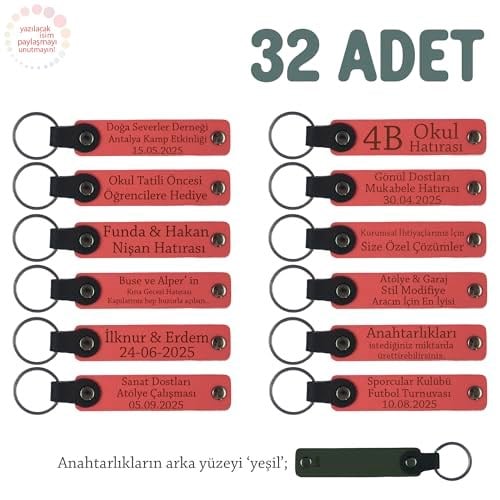 Bebek Mevlidi Hatırası Anahtarlık 32'li Set, Standart, MH-KAN8544X32, Nar Çiçeği & Yeşil, üniseks-bebek