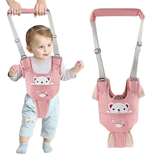 Bebek yürüyüş koşum takımı el bebek yürüteç yardımcı kemer ayarlanabilir yürümeye başlayan çocuk yürüteç emniyet kemerleri ayakta ve yürüyüş öğrenme yardımcısı çıkarılabilir kasık ile 9-24 ay