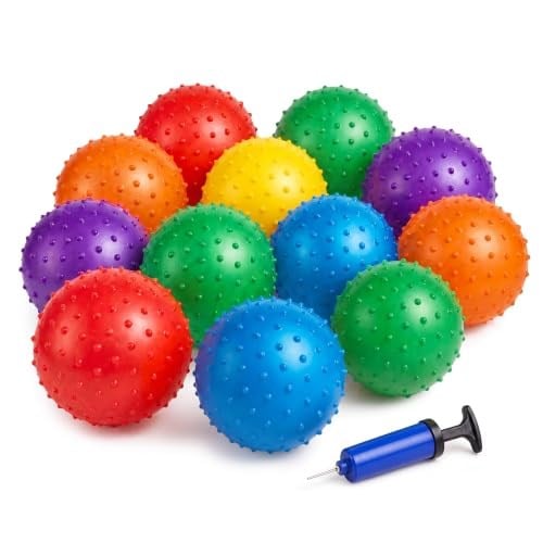 Bedwina Mini Knobby Balls - (12'li paket) 12 inç (5 inç) sensörlü toplar ve sivri masaj stres topları, pompalı, eğlenceli, zıplama topu, parti favorileri, çocuklar için çorap doldurucuları, Toddlers