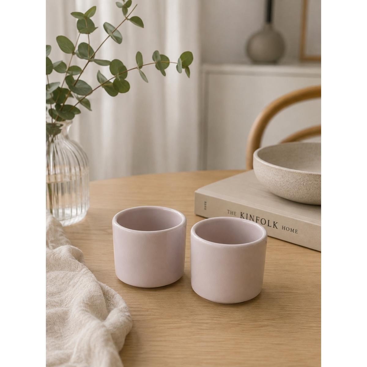 Beige & Stone 2'li Set Parlak Bej Seramik Kupa 175 Ml Minimal Kahve Kupası Çay Fincanı Espresso Ve Türk Kahvesi Bardağı