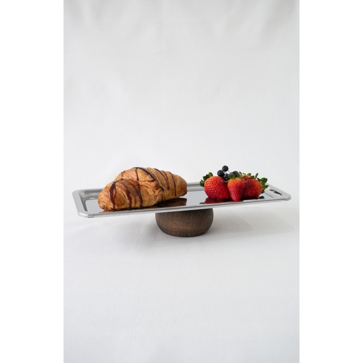 Beige & Stone Ahşap Tabanlı 33 Cm Dikdörtgen Baton Metal Dekoratif Tatlı Pasta Kek Sunum/servis Stand Tabak