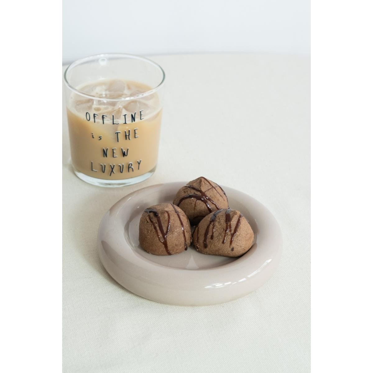 Beige & Stone Seramik Küçük Boy Parlak Bej Donut Tatlı Tabağı