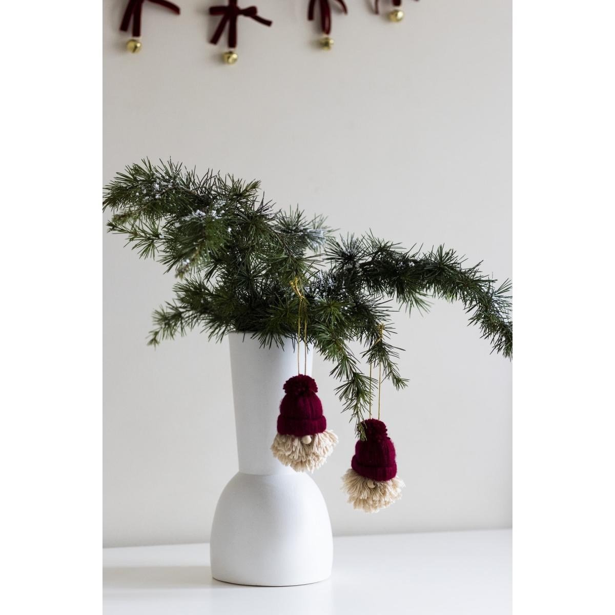 Beige & Stone Yılbaşı 2li Set Cüce Çam Ağacı Noel Baba Süs