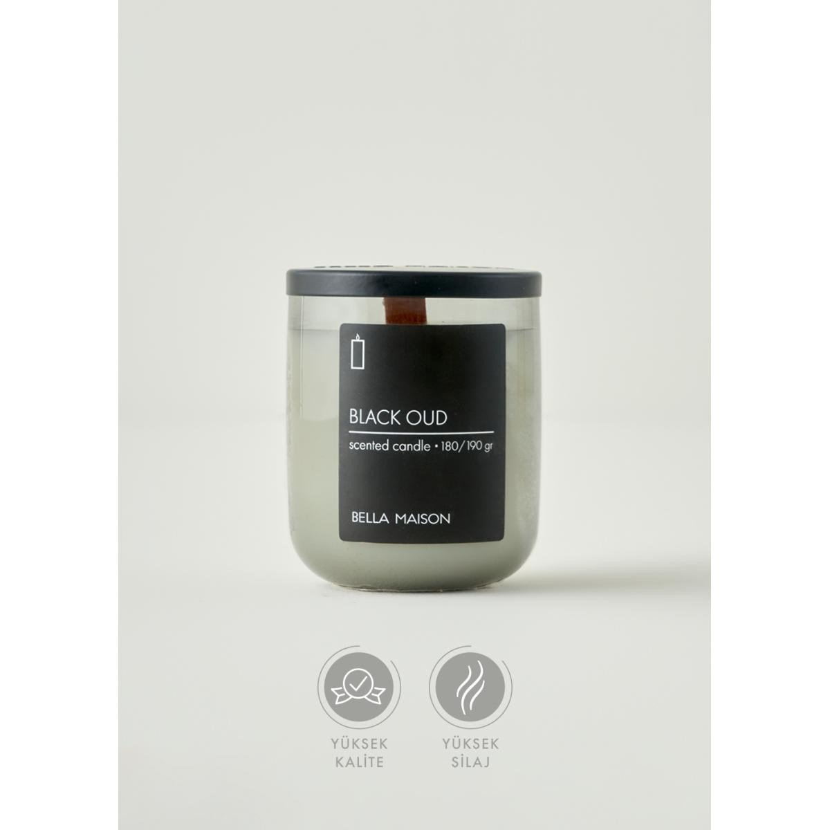 Bella Maison Black Oud Ahşap Fitilli Soy Wax Mum Antrasit