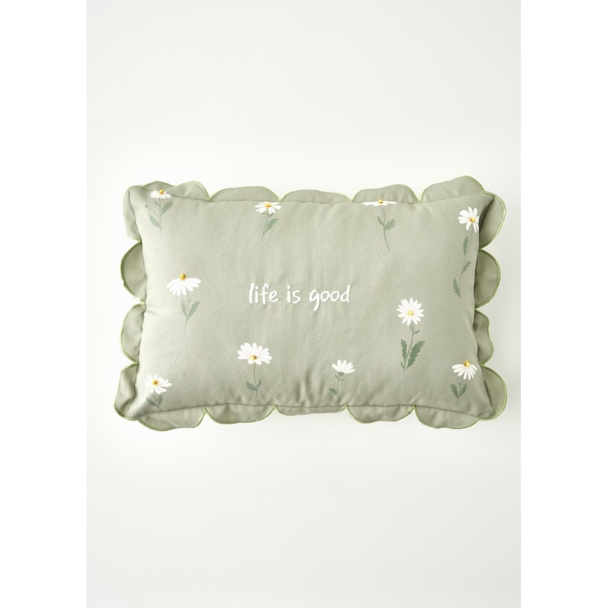 Bella Maison Daisy Scallop Kenar Boncuklu Dekoratif Yastık Kılıfı Bej (35x50 Cm) Yeşil