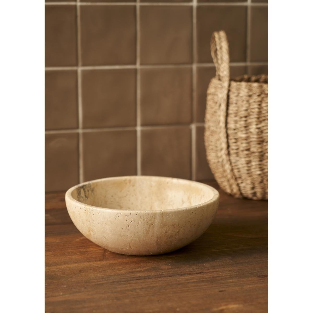 Bella Maison Ephesus Traverten Dekoratif Kase Naturel (20x7 Cm) Naturel