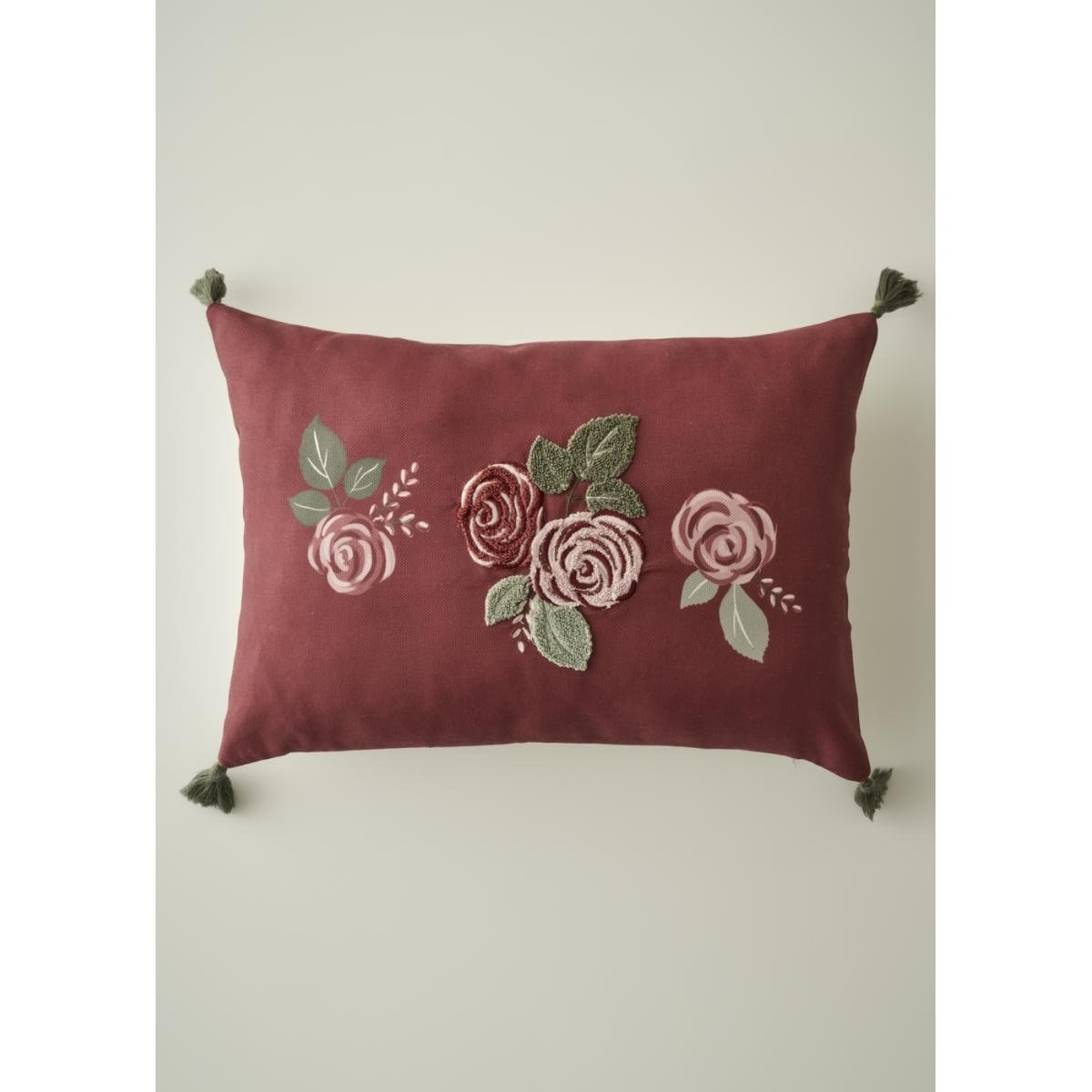 Bella Maison Rose Nakışlı Kırlent Kılıfı Mürdüm (35x50 Cm) Mürdüm