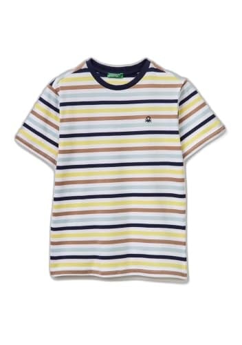 Benetton Erkek Çocuk Kırmızı Mix Çok Renkli Logo İşlemeli Çizgili T-Shirt