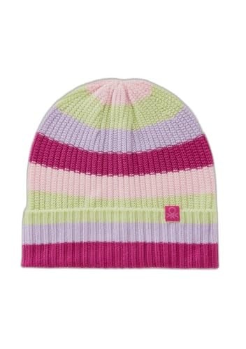 Benetton Erkek Çocuk Pembe Mix Logo Etiketli Renk Bloklu Örgü Bere