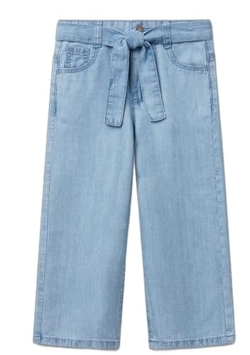 Benetton Kız Çocuk Açık Denim%100 Liyosel Taş Yıkama Kuşaklı Wide Leg Denim Pantolon
