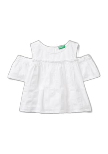 Benetton Kız Çocuk Beyaz Omzu Açık Lastik Detaylı Bisiklet Yaka Bluz