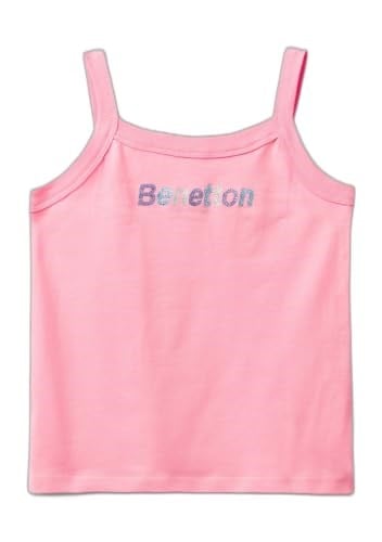 Benetton Kız Çocuk Pembe Simli Logo Baskılı İnce Askılı Atlet