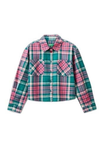 Benetton Kız Çocuk Yeşil Mix Tamamı Kareli Desenli Göğüs Cepli Gömlek