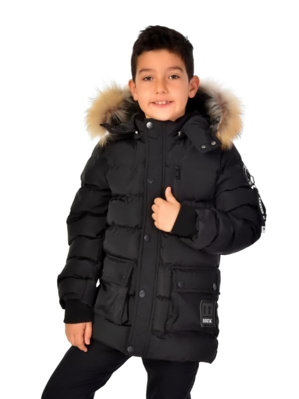 Benittokids Erkek Çocuk Natürel Kürklü Mont 51254 Siyah 10 YAŞ