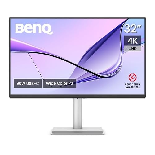 BenQ MacBook Pro/Air için MA320U 32 inç 4K 3840x2160 ekran, 90 W USB-C, Mac renk eşleştirme, Mac'te parlaklık ve ses kontrolü, ayarlanabilir ayak, P3 renk gamı.