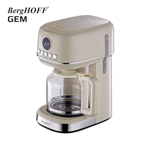 BergHOFF Gem Retro Filtre Kahve Makinesi – 900 W, 1, 5 L Cam Demlik | Vanilya Krem