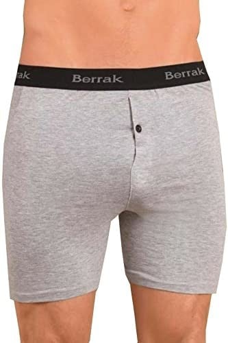 Berrak 6 Adet Gri Renk Düğmeli Likralı Boxer Gri L