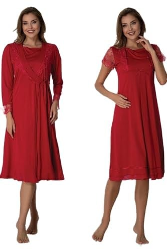 Bestin Kadın Vişne Sabahlıklı Hamile Lohusa Gecelik Takımı, XL, DT2055EF-86D0018318090