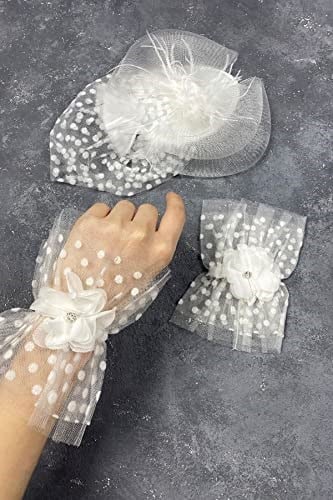 Beyaz Vualet Nikah Şapkası Saç Aksesuarı Ve Puanlı Taşlı Hera Çift Bilek Aksesuarı