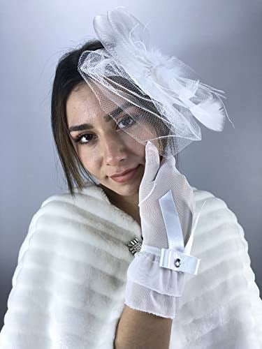 Beyaz Vualet Ve Beyaz Büyük Fiyonklu Eldiven Nikah Takımı