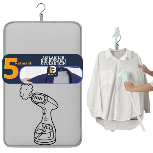Beylini Buharlı Dikey Ütü Matı 5 Katman Asılabilir Yanmaz Çift Taraflı Dayanıklı Keçeli Buharlı Ütü Bezi Gri 50X80 cm