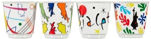Bialetti - 4'lü Moka Kahve Bardak Seti - Kulpsuz Kahve Shot Bardağı - Bicchierini - Karma Renk - Arte Desen Serisi - Porselen
