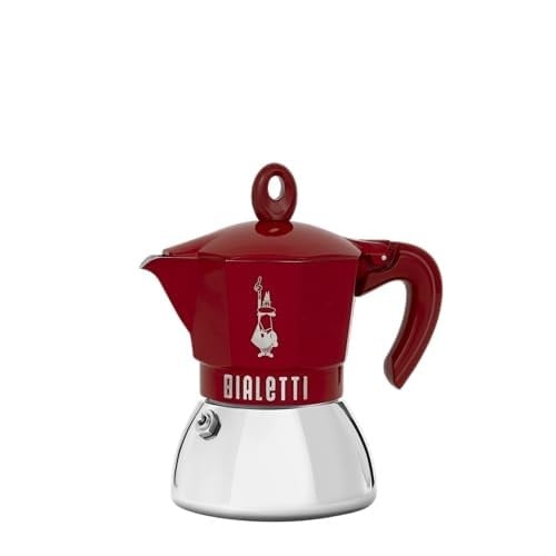 Bialetti - Moka Exclusive İndüksiyon: 4 Cups Ocak Üstü Espresso Pişirici - 200ml - Kırmızı Renk - Alt Hazne: Dış Paslanmaz Çelik İç Alüminyum - İndüksiyon Ocak Türleri İçin Uygundur