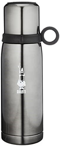 Bialetti - Termos - 460mL - Koyu Gri Renk - Paslanmaz Çelik - Çift Katmanlı - 12 Saat Sıcak 24 Saat Soğuk Tutar - Bardaklı Kapak Özelliği