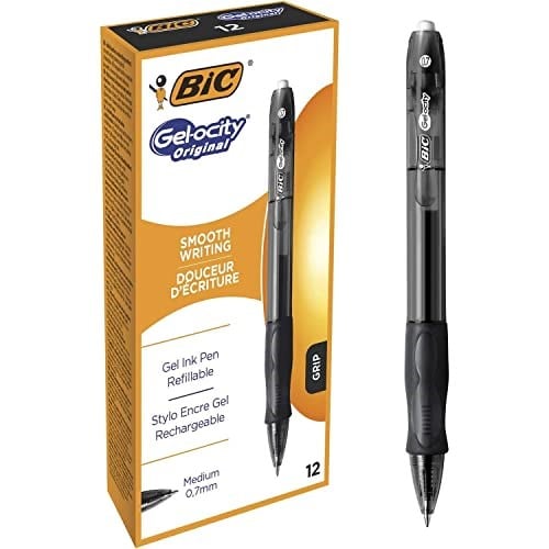 BIC Gel-ocity Orijinal Roller Kalemler, Siyah Jel Kalemler, Çizgi Genişliği Orta, Doldurulabilir, 12'li Paket - Seçenekler: 1 stück (12er Pack), 12 Stück (1er Pack), Tek, Tek kişilik