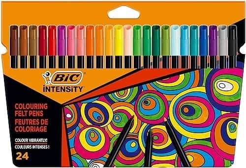 BIC Intensity Keçeli kalemler, yetişkinler ve gençler için, 24 yıkanabilir renk, sağlam uçlu, karton kutuda
