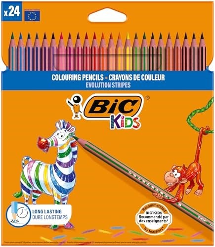 BIC Kids Evolution Stripes Kuru Boya Kalemi, 24'lü Kutu