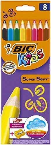 BIC Kids Jumbo-üç kenarlı-yumuşak, boyama kalemi 6,2 mm, 8-Çeşitli renklerde, KARTONETUI her biri 8 adet, Jumbo-dahil kalemtraş