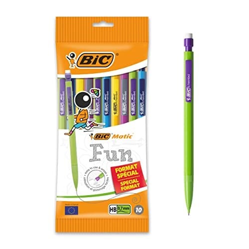 BIC Matic Combo Fun 0.7 Uçlu Kalem 10'lu Poşet, Farklı Renklerde Versatil Kalem, Kalem İçi 3 Adet Uç, Silgili
