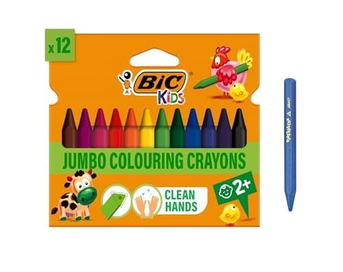 BIC Plastidecor Elleri Kirletmeyen Üçgen Pastel Boya, 12'Li Kutu, Elleri Boyamaz, 30 Aydan Büyük Çocuklar İçin İdeal