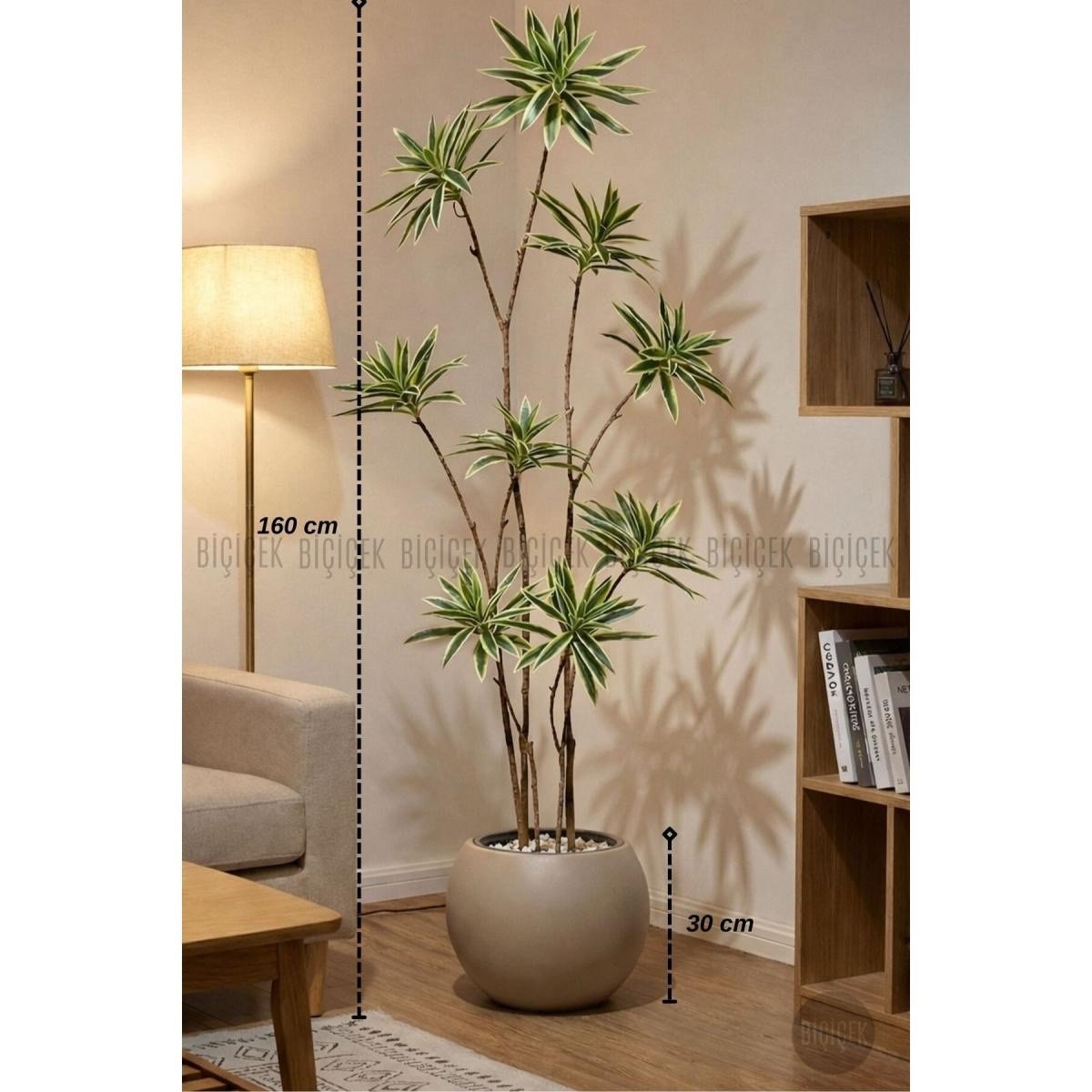 Biçiçek 160 Cm Dragon Bitkisi Yapay Dracaena Küre Saksıda Kahverengi1