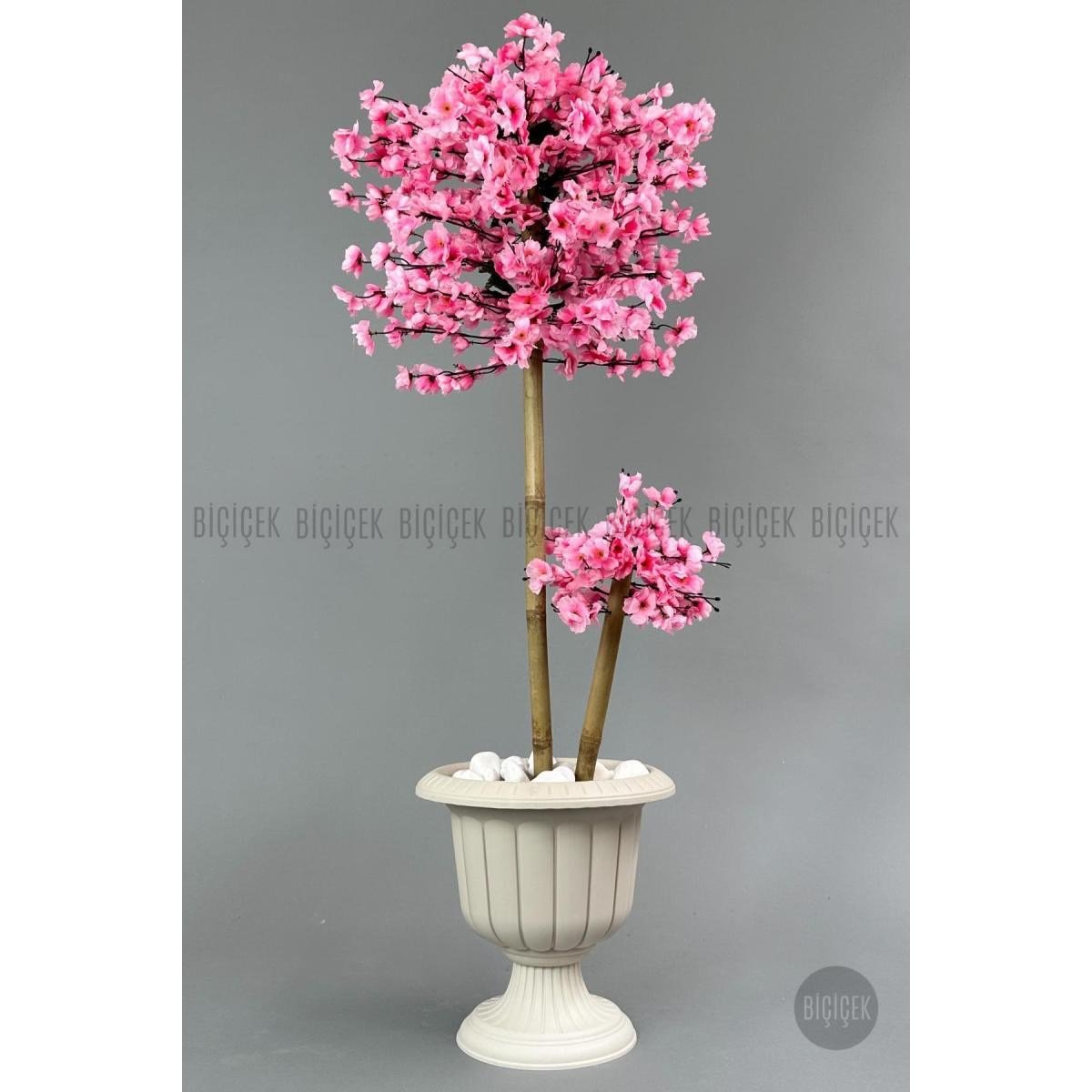 Biçiçek Yapay Ağaç Doğal Bambu Gövdeli Japon Ağacı Pembe Bahar Dalı Ağacı 125cm