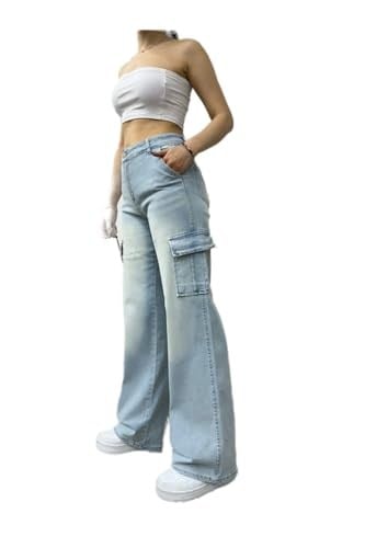 BİKELİFE Kadın Soluk Efekt Vintage Yüksek Bel Wide Leg Kargo Pantolon-1