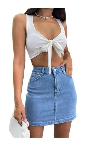BİKELİFE Kadın Yüksek Bel Mini Kot Denim Etek-1