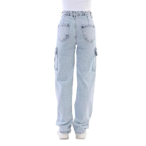 Bikelife Yüksek Bel Straight Fit Kargo Pantolon (34, mavi)