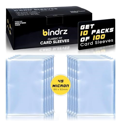 bindrz 1000 Ticaret Kartı Kılıfı - 45 Mikron Kalın - 66 x 92 mm | TCG MTG ve Spor Kartları için Yüksek Netlik Klasik Kuruş Kolları (1000 Kol)