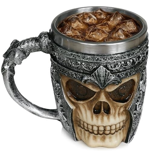 Birinci sınıf 3D kuru kafa fincan paslanmaz çelik kahve, çay, Cappuccino, bira gibi içecekler için I Viking Skull Head kupası iskelet kafatası tasarımlı görünüm (1)