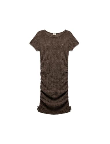 Bisiklet Yaka Kısa Kollu Drape Detaylı Elbise - Seçenekler: 5/6 Yıl, 7-8 Yıl