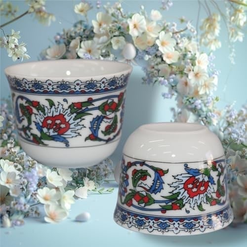 Bitkisel Çini Renkli Model Desenli Porselen Mirra Set 6 Adet Mırra Cup Porcelain 6 Pieces