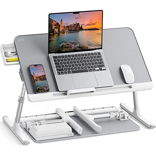 Bix SAIJI K7 Mini Dizüstü Yatak Tepsi Masası, Kaymaz PVC Deri ile Dizüstü Çalışma Masası, Ayarlanabilir Dizüstü Bilgisayar Standı Çok Amaç için Kullanılabilir Masa Gümüş
