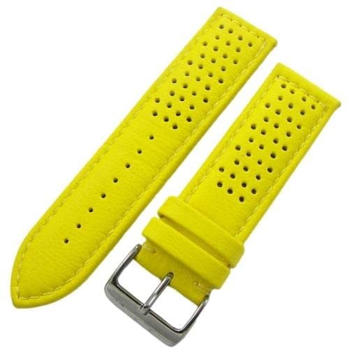 BİZON Sarı Deri Saat Kordonu 24mm Delikli Spor Saat Kayışı Dikişl