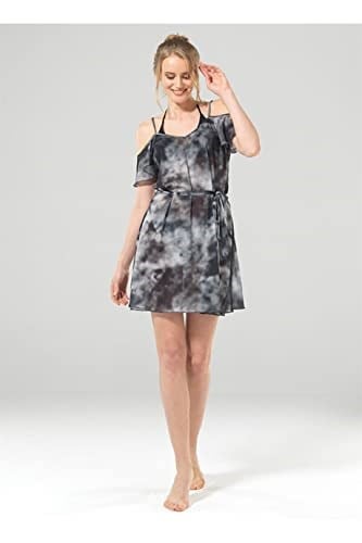 Blackspade Kadın Plaj Elbise 8870 - Siyah Batik Baskılı Gri