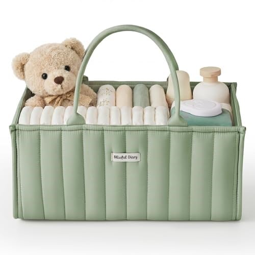 Blissful Diary Bebek Bezi Caddy Organizatörü, Şık Kreş Saklama Sepeti - Baby Shower için Hediye, Bebek Hediye Listesi Olmalıdır, Yenidoğan Temelleri - Bebek Bezi İstasyonu için Bebek Caddy