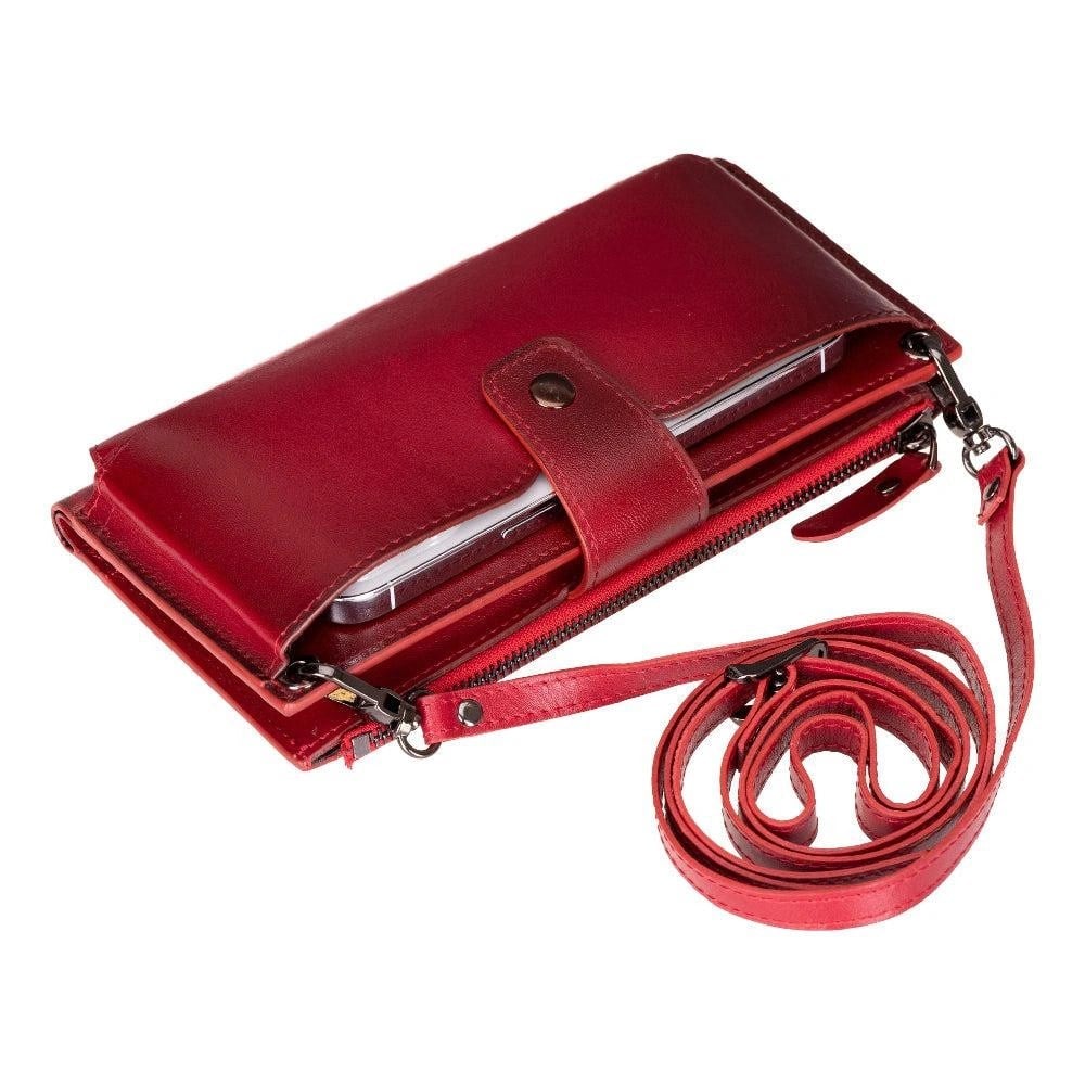 Bloominbag Lozan Strap Crimson Red Gerçek Deri Omuz Askılı Telefon Bölmeli Cüzdan Çanta